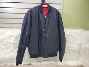 Men’s Gucci Logo GG nylon Reversible Bomber Jacket Navy Red SZ 52. LAYAWAY !!!